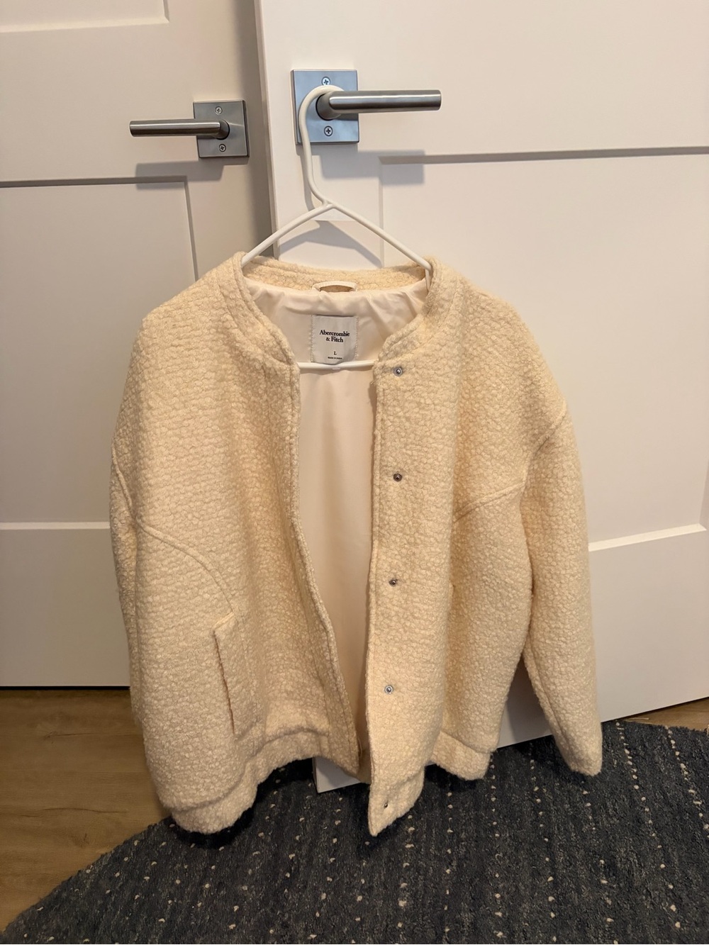 Abercrombie & Fitch Cream Bouclé Bomber Jacket